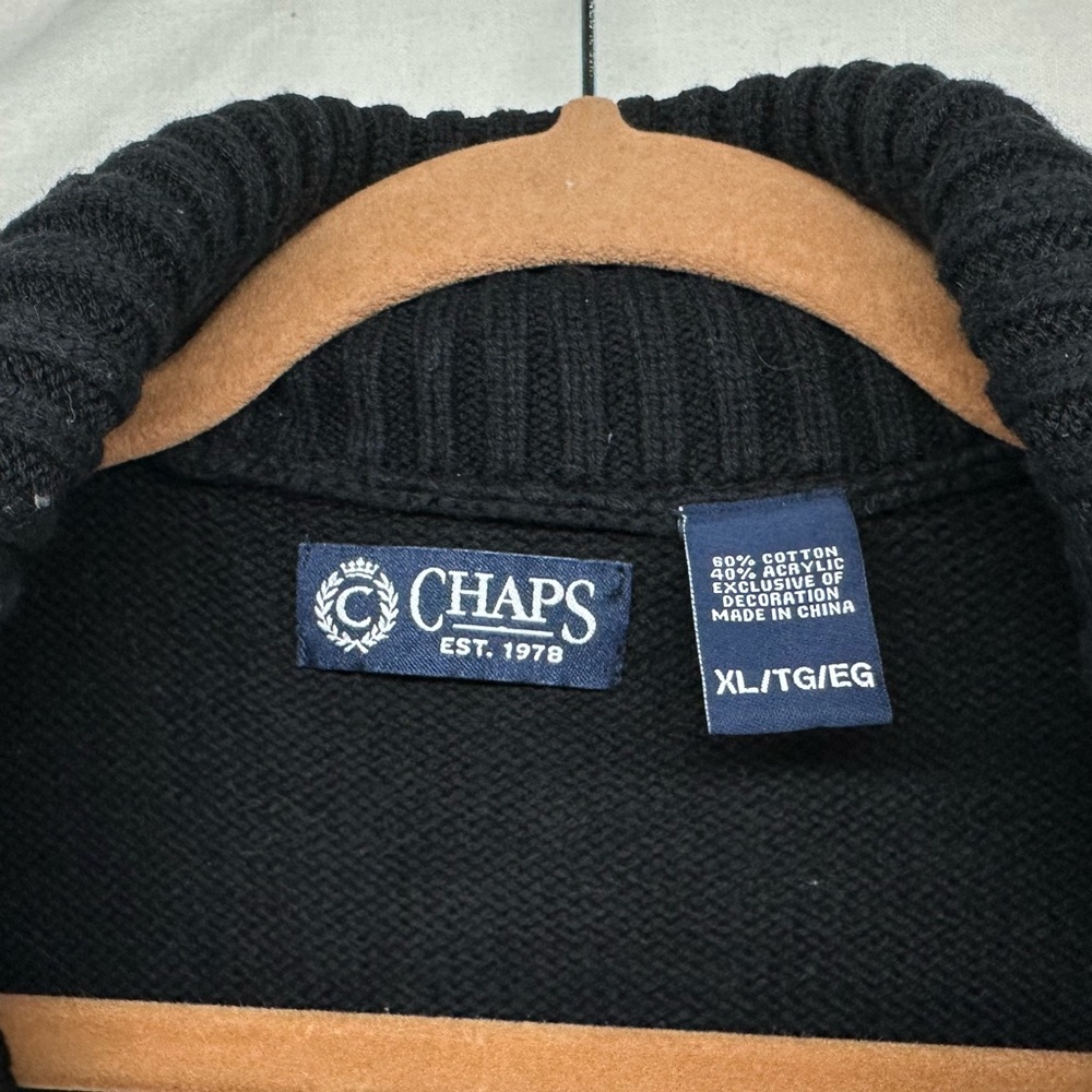 Chaps Sweater Womens Size XL Black White Fair Isle Cardigan Shawl Collar Cozy - Picture 3 of 7